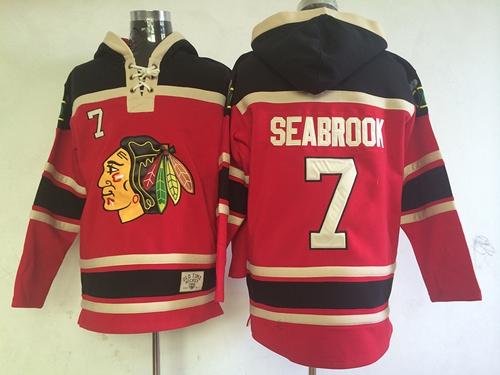 Men's Chicago Blackhawks #7 Brent Seabrook Red Sawyer Hoodie Sweatshirt Stitched Jersey