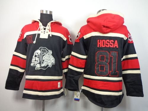 Men's Chicago Blackhawks #81 Marian Hossa Black Sawyer Hoodie Sweatshirt Stitched Jersey
