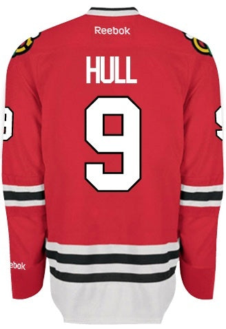 Chicago Blackhawks Mens Bobby Hull Premier Home Jersey with AUTHENTIC TACKLE-TWILL LETTERING