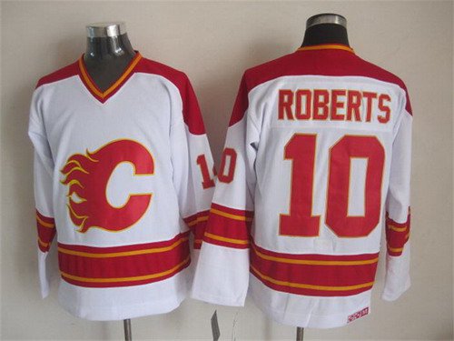 Men's Calgary Flames #10 Gary Roberts White Throwback CCM Jersey